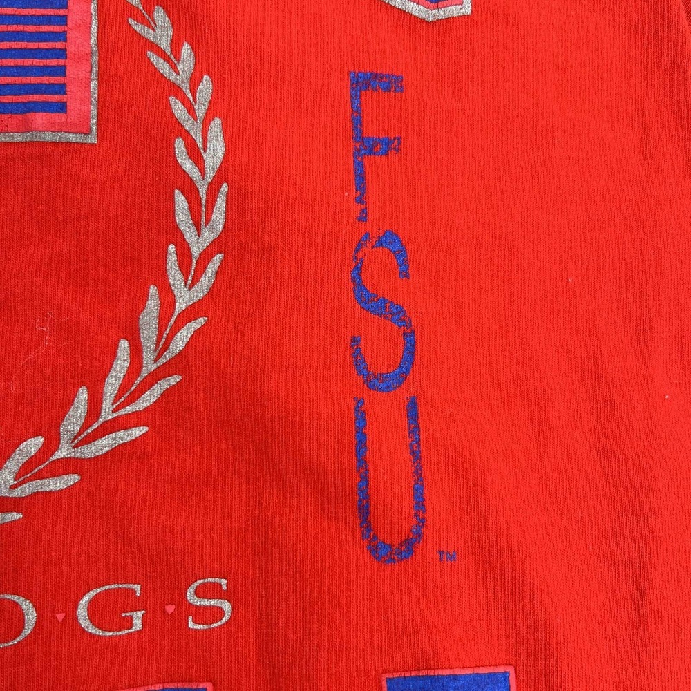 Vintage 90's Puff Print Fresno State Bulldogs T Shirt XL Fruit Loom Red Made USA - Picture 3 of 12